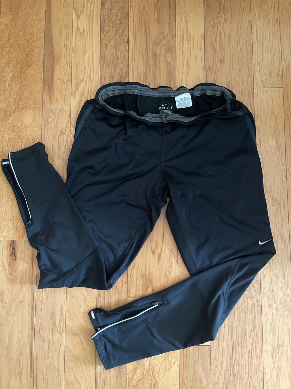 Nike XL Dri-FIT Running Leggings Black Reflective Zip Ankle